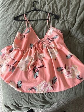 SHEIN Coral Pink Floral Tie-Front Spaghetti Strap Cami